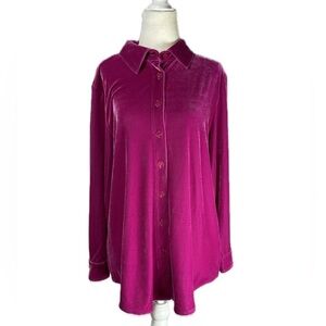 Soft Surroundings Magenta Pink Velvet Long Sleeve Top Size Petite Medium